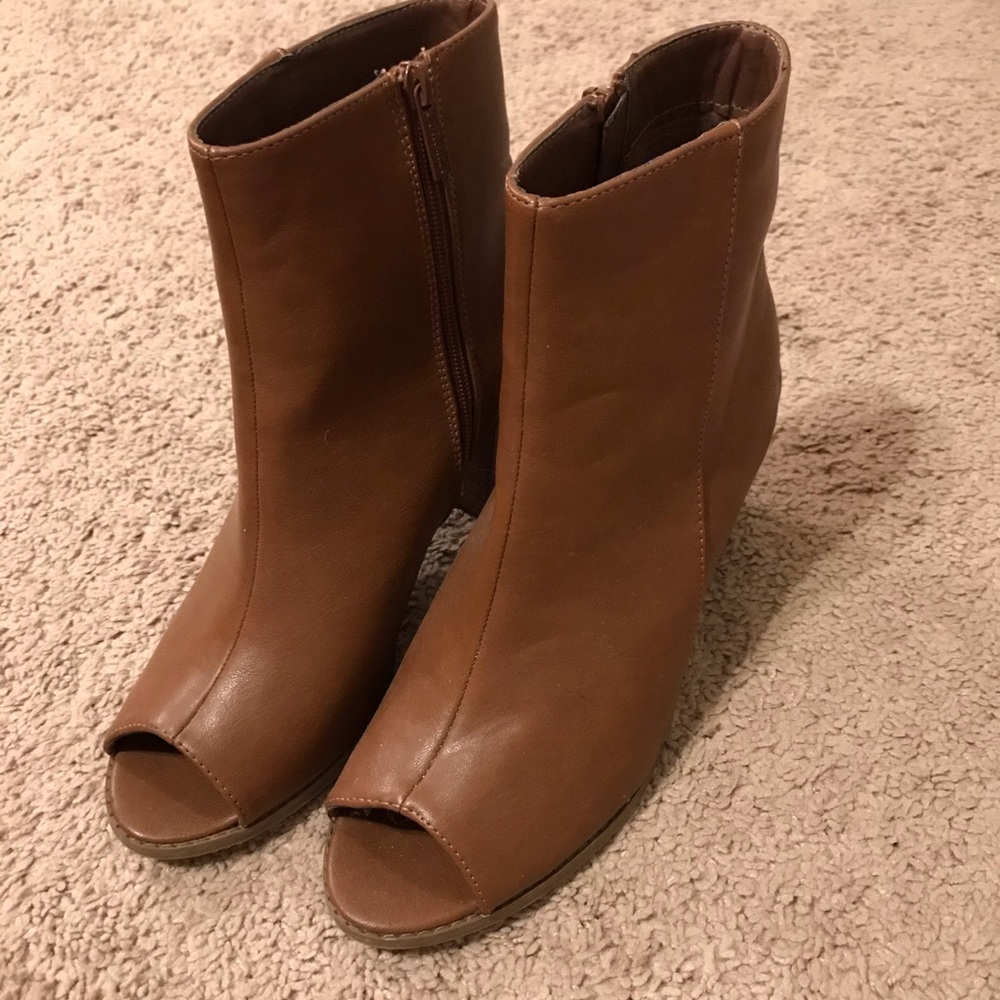 Brown Peep Toe Booties